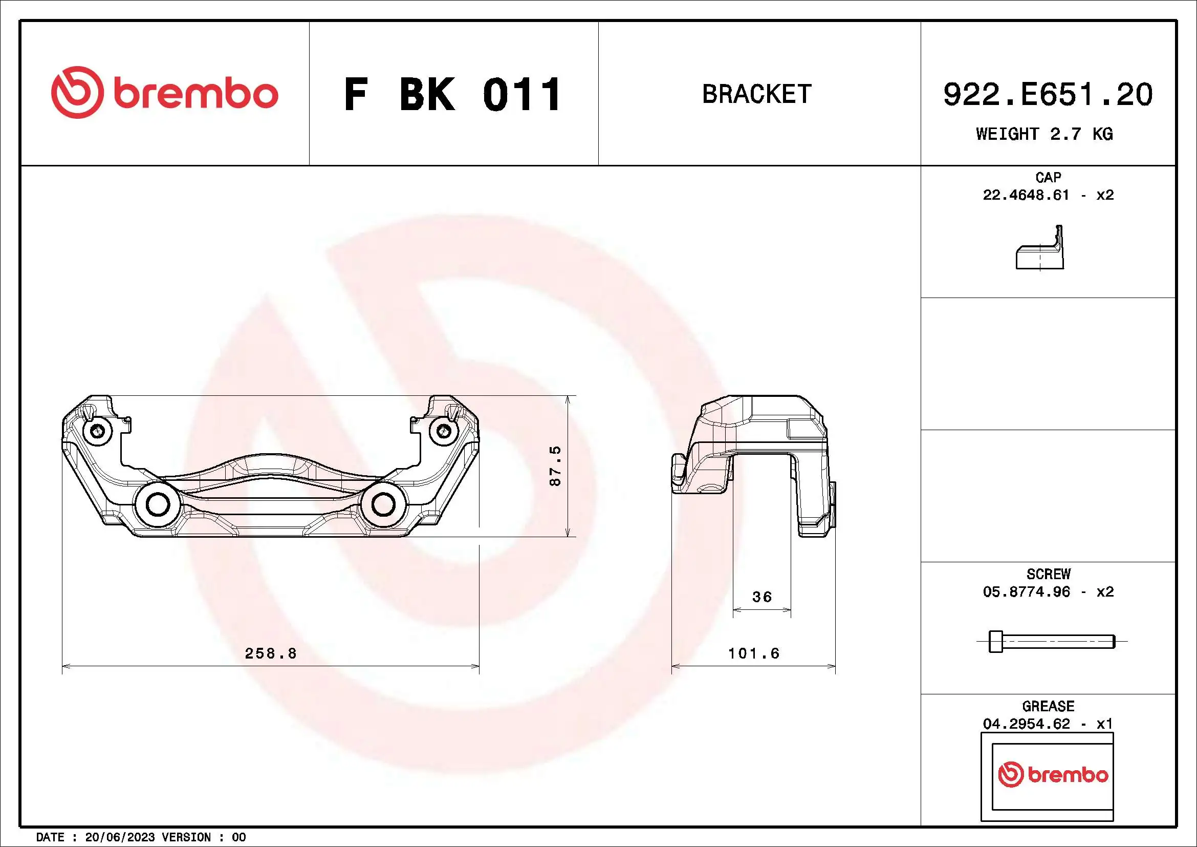 FBK011 Brembo Скоба суппорта переднего