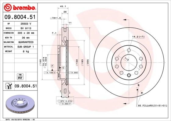 Тормоз дисковый передний Opel 0569084 цена, от 60.35 USD