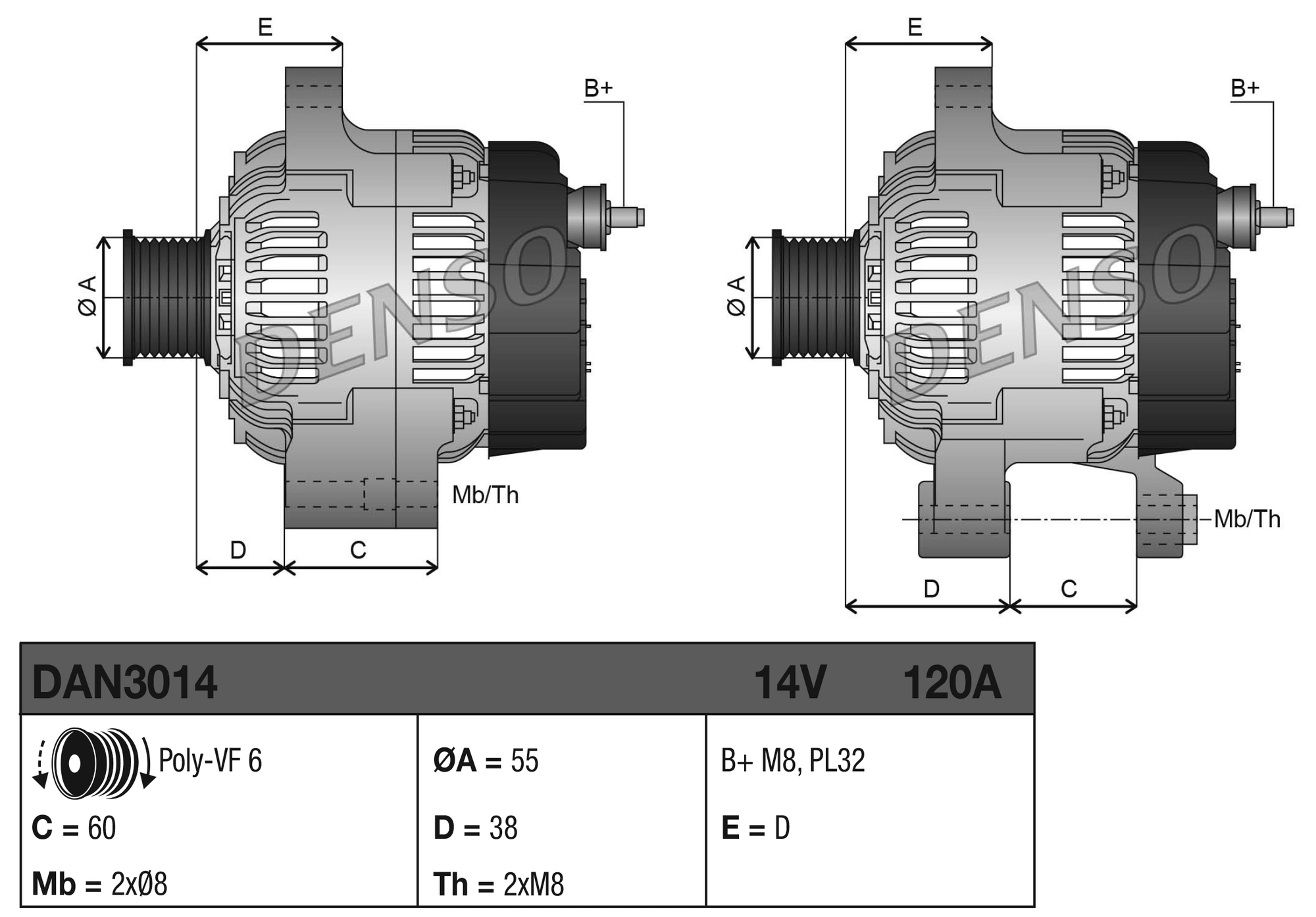 Автомобильный генератор Denso DAN3014 цена, от 191.24 USD