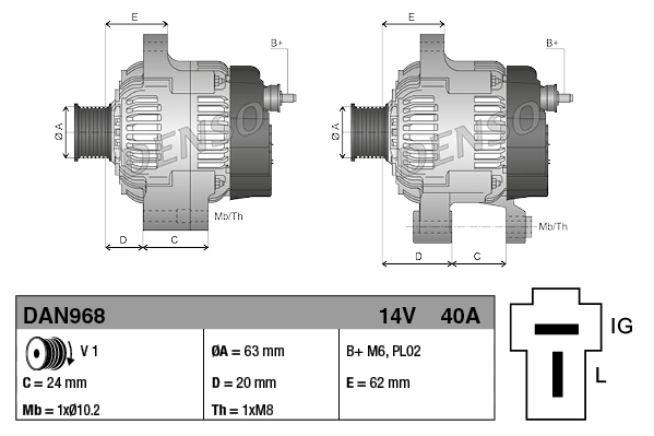 Автомобильный генератор Denso DAN968 цена, от 102.81 USD