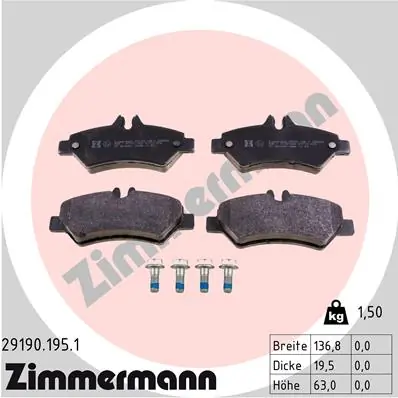 Колодки тормозные задние дисковые ZIMMERMANN 291901951