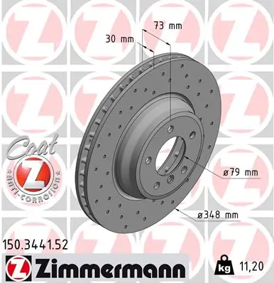Диск тормозной передний ZIMMERMANN 150344152