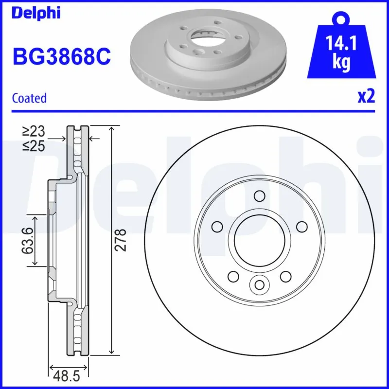 BG3868C Delphi Диск тормозной передний
