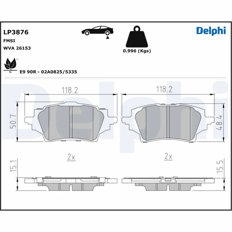 Колодки тормозные задние дисковые DELPHI LP3876