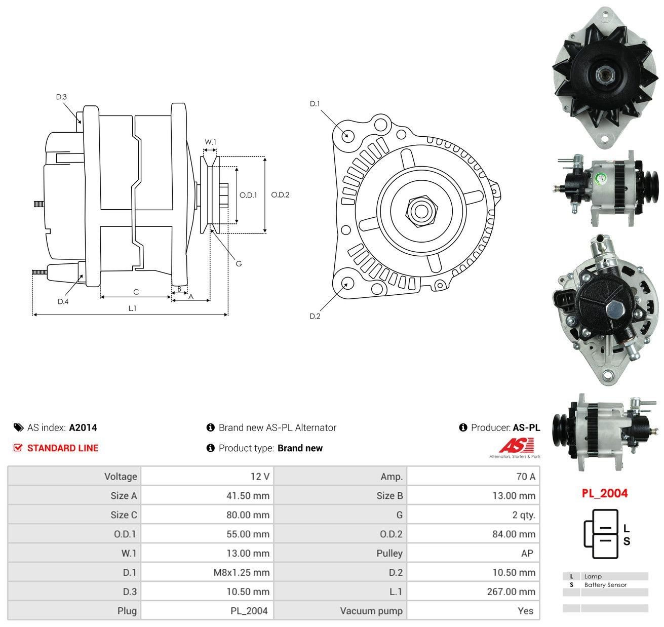 Автомобильный генератор As-pl A2014 цена, от 166.13 USD