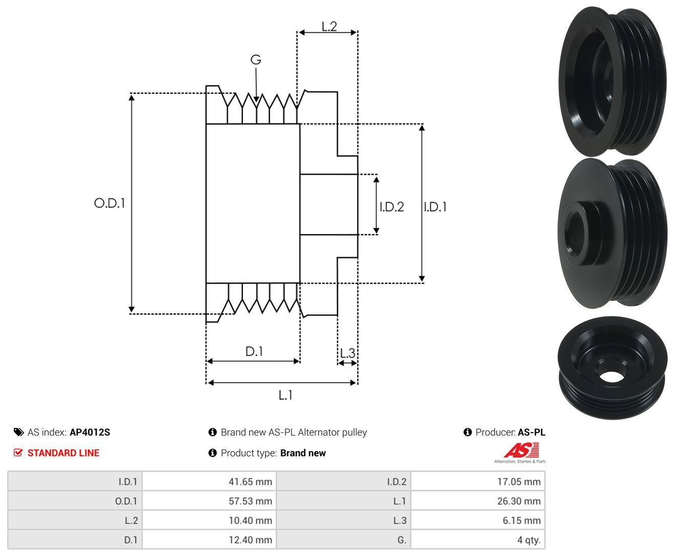 Инерционный шкив AS/Auto Storm AP4012S цена, от 5.82 USD