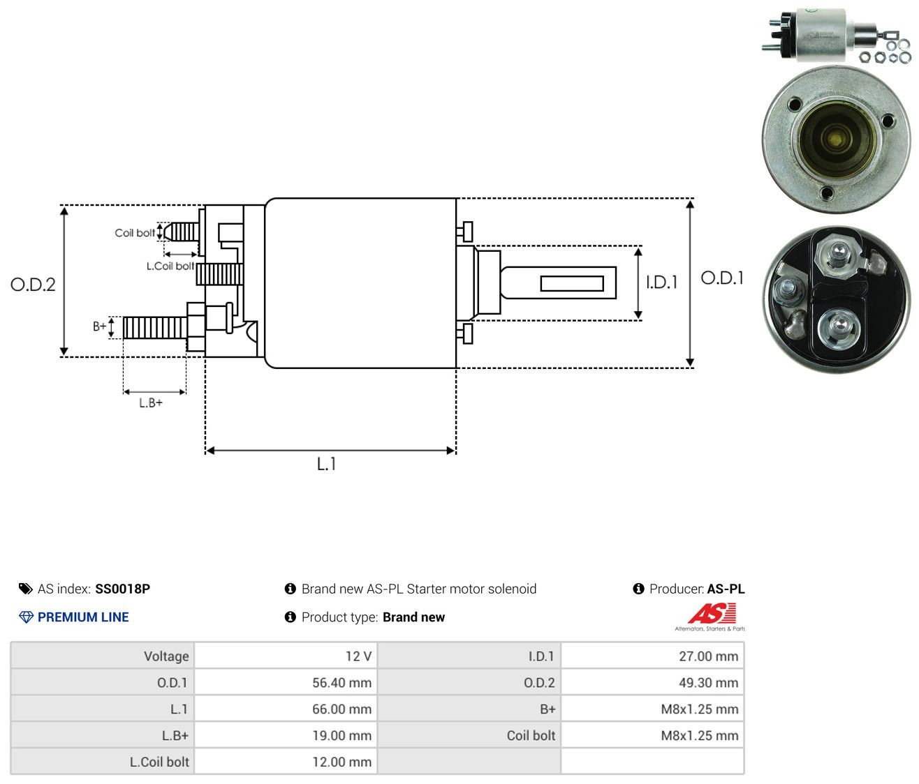 Втягивающее реле стартера SS0018P As-pl