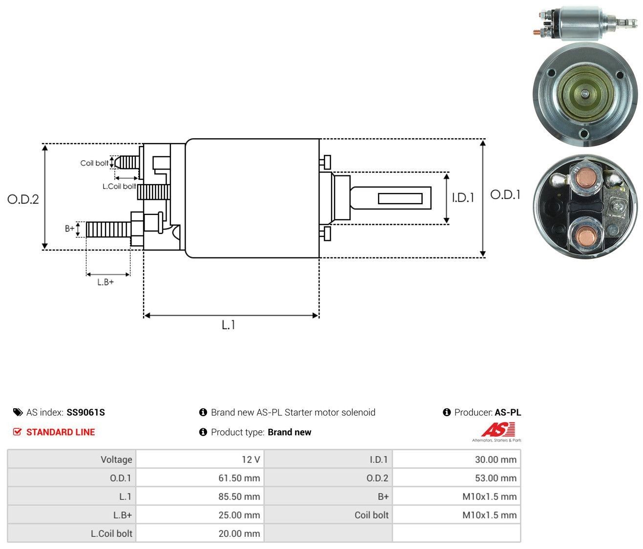Втягивающее реле стартера SS9061S As-pl