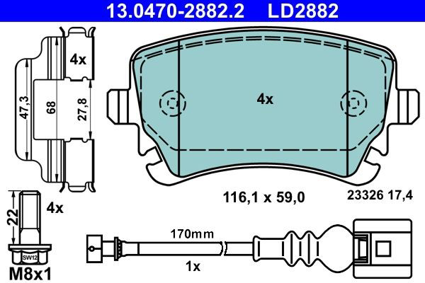 Колодки дисковые  ATE 13047028822 цена, от 85.35 USD