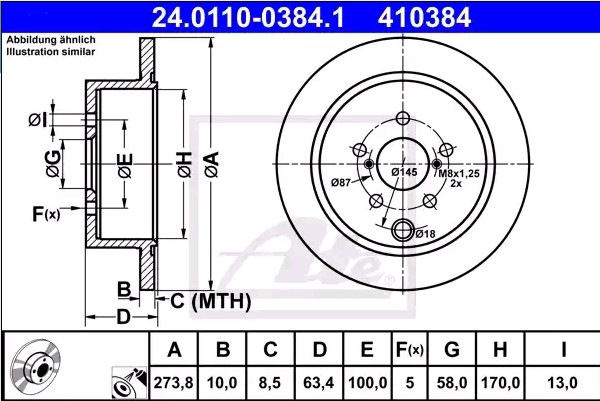 Задний тормозной диск ATE 24011003841 цена, от 47.91 USD
