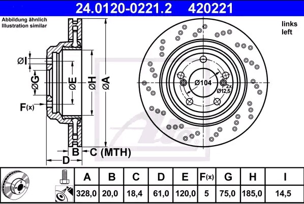 Задний тормозной диск ATE 24012002212 цена, от 113.17 USD