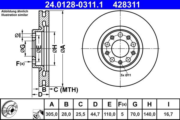 Тормоз дисковый передний ATE 24012803111 цена, от 65.23 USD