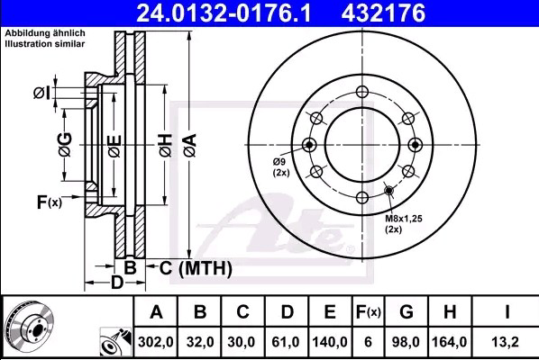 Тормоз дисковый передний ATE 24013201761 цена, от 179.25 USD