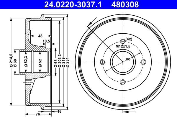 Барабан тормозной задний ATE 24022030371 цена, от 63.10 USD