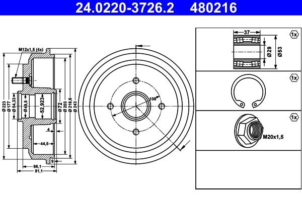 Барабан тормозной задний ATE 24022037262 цена, от 44.20 USD