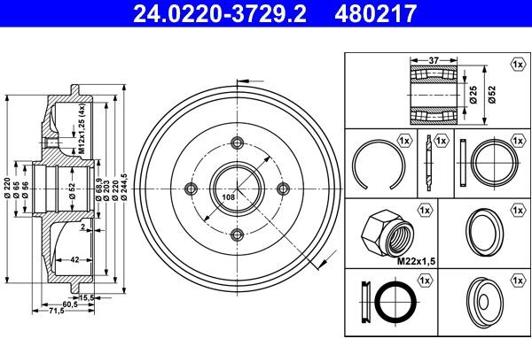 Барабан тормозной задний ATE 24022037292 цена, от 62.68 USD