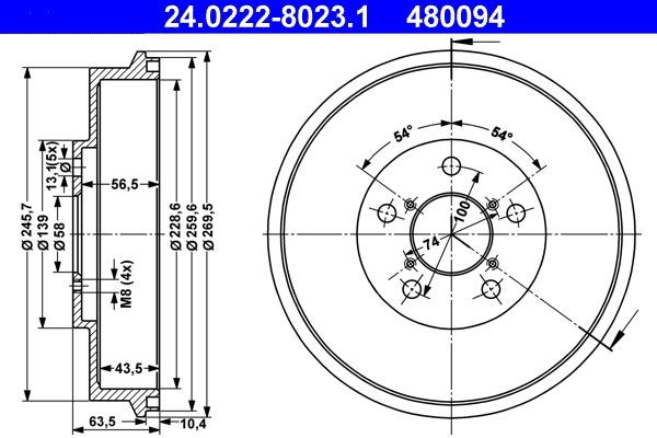 Барабан тормозной задний ATE 24022280231 цена, от 64.80 USD