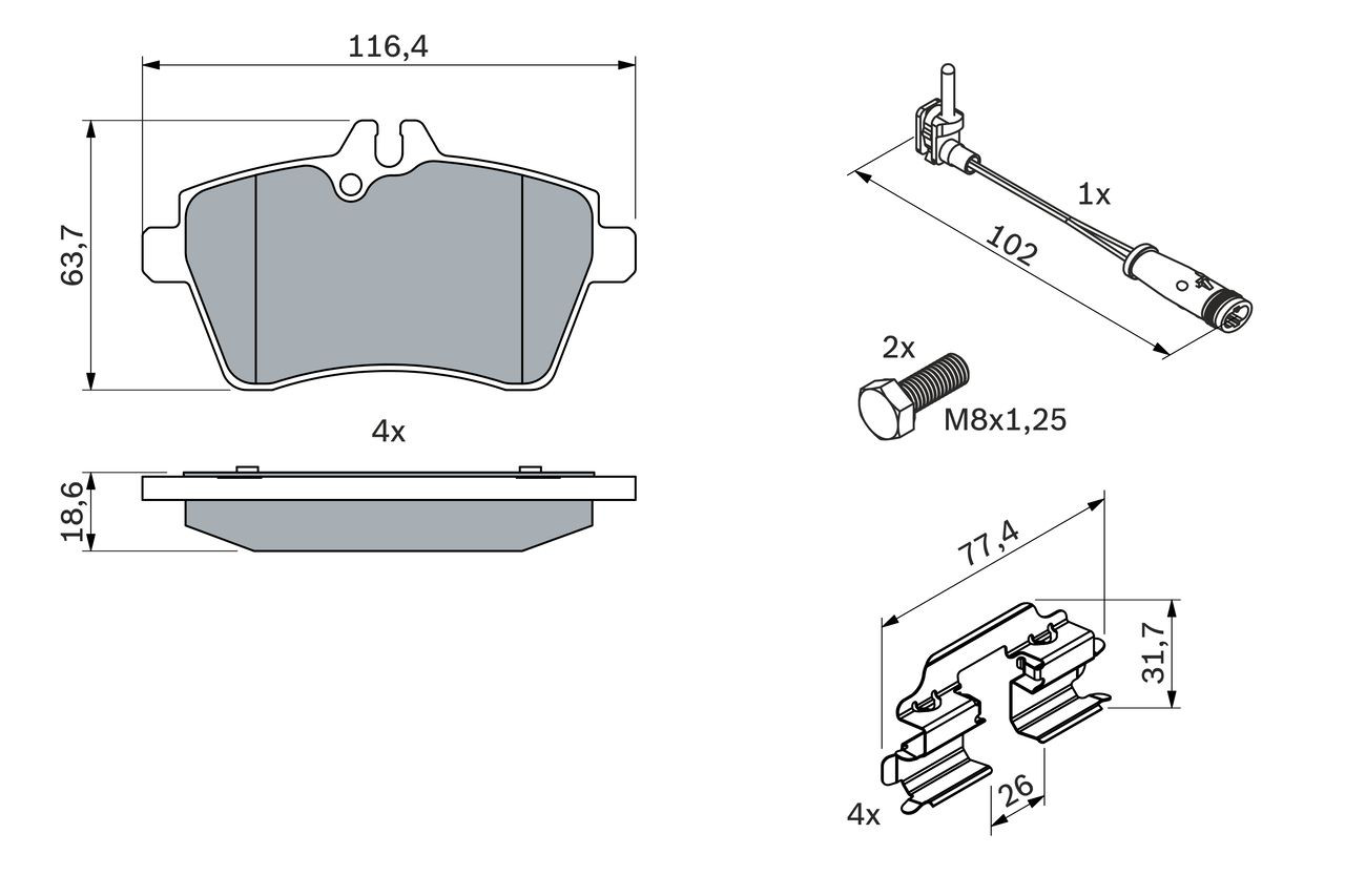 Передние тормозные колодки 0986494290 Bosch
