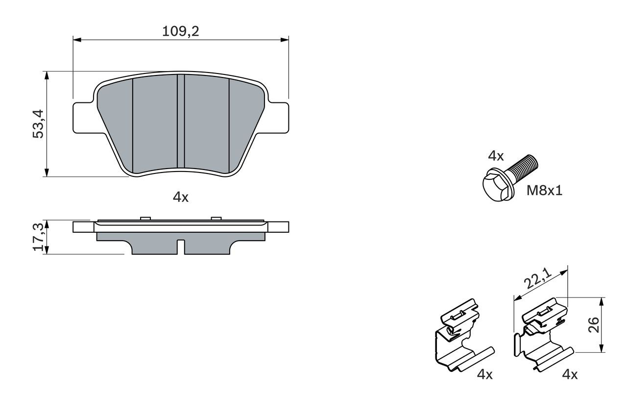 Купить 0986494643 Bosch Колодки тормозные задние, дисковые