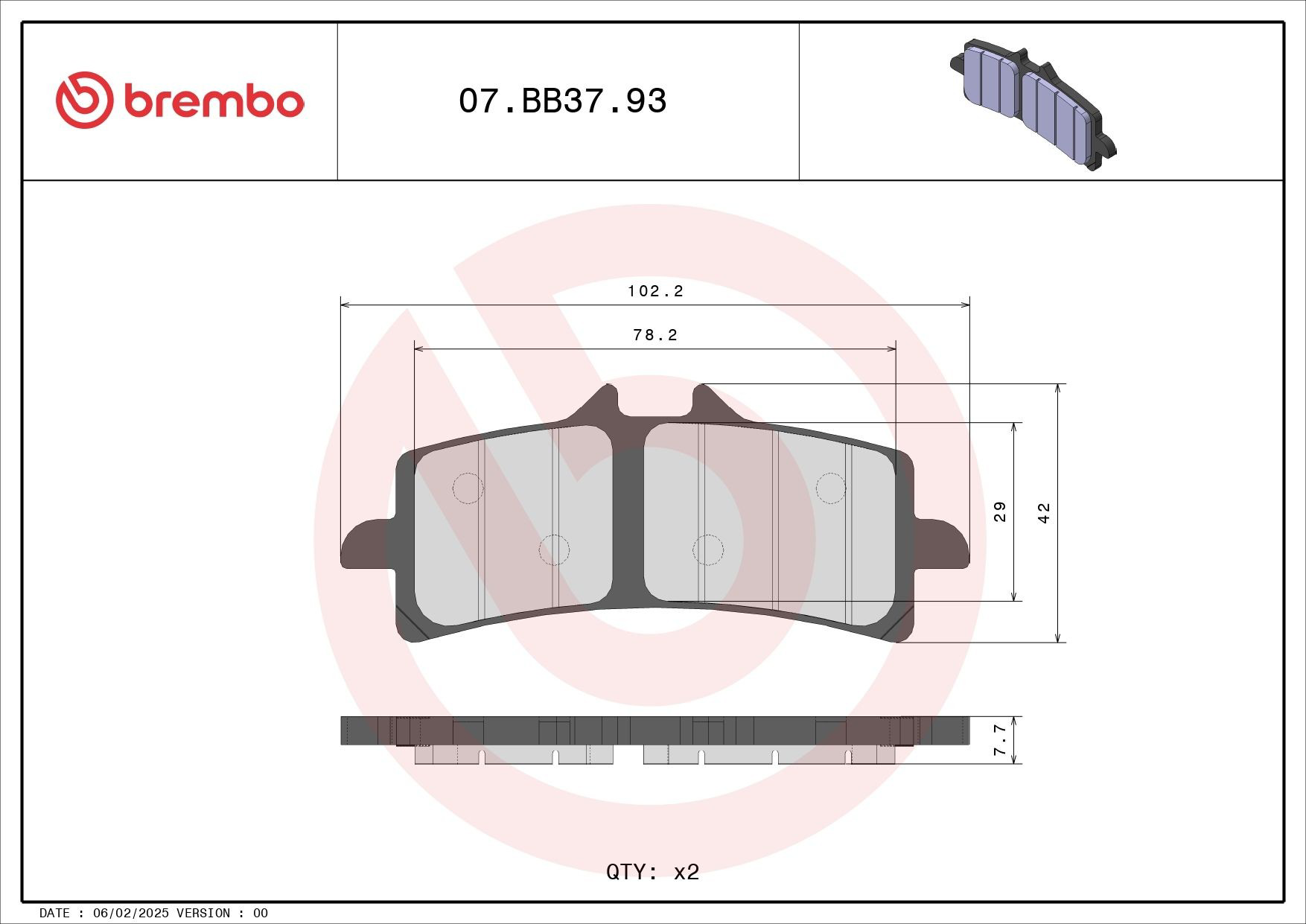 07BB3793 Brembo Колодки передние