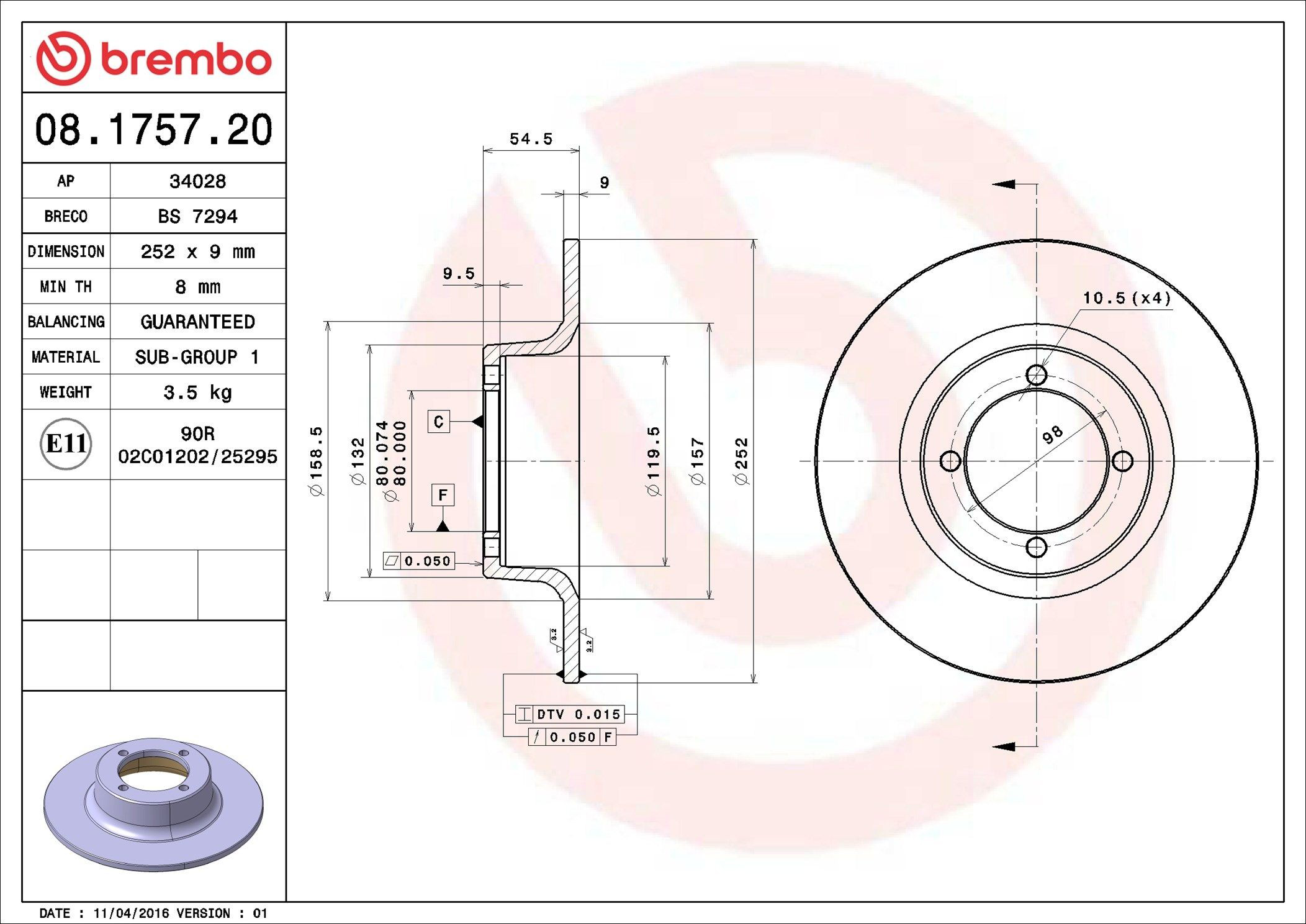 Тормоз дисковый передний Brembo 08175720 цена, от 26.50 USD