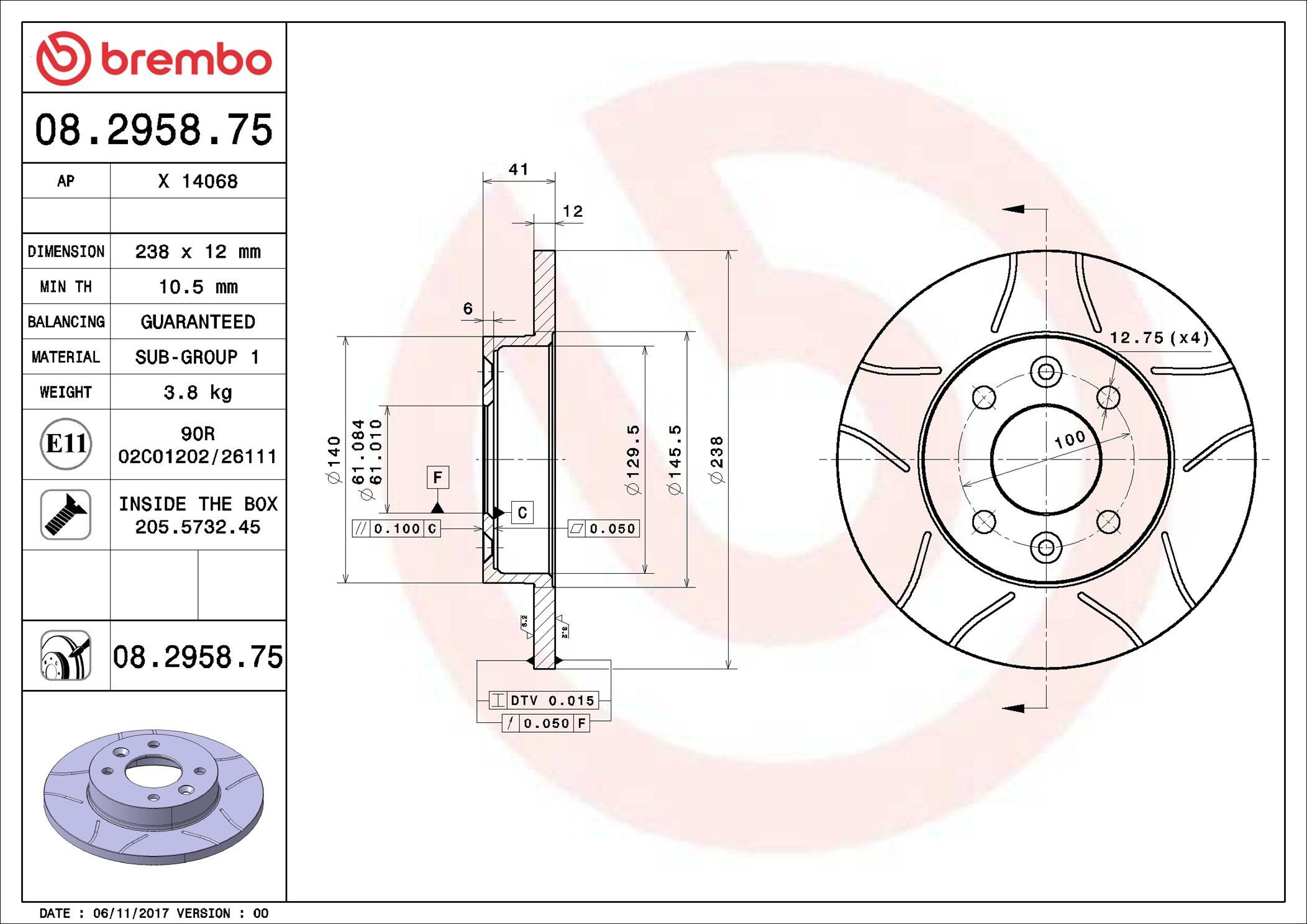 Тормоз дисковый передний Brembo 08295875 цена, от 21.47 USD