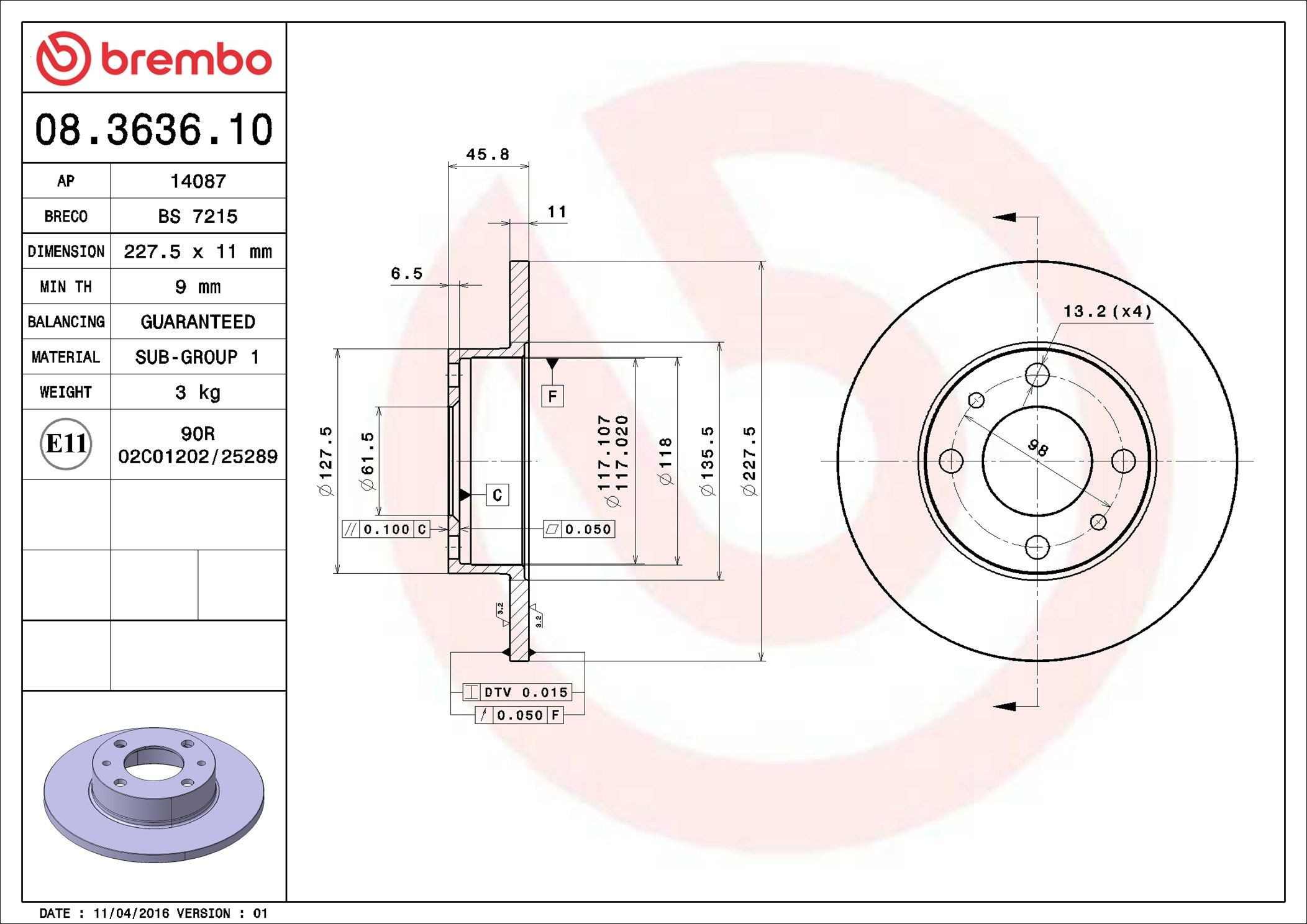 Передние тормозные диски 08363610 Brembo
