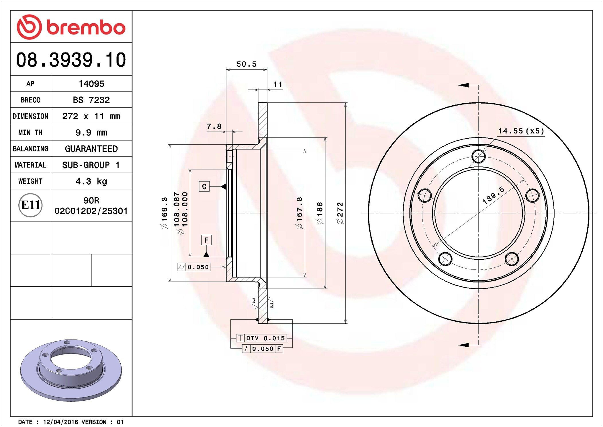 Тормоз дисковый передний Brembo 08393910 цена, от 33.01 USD