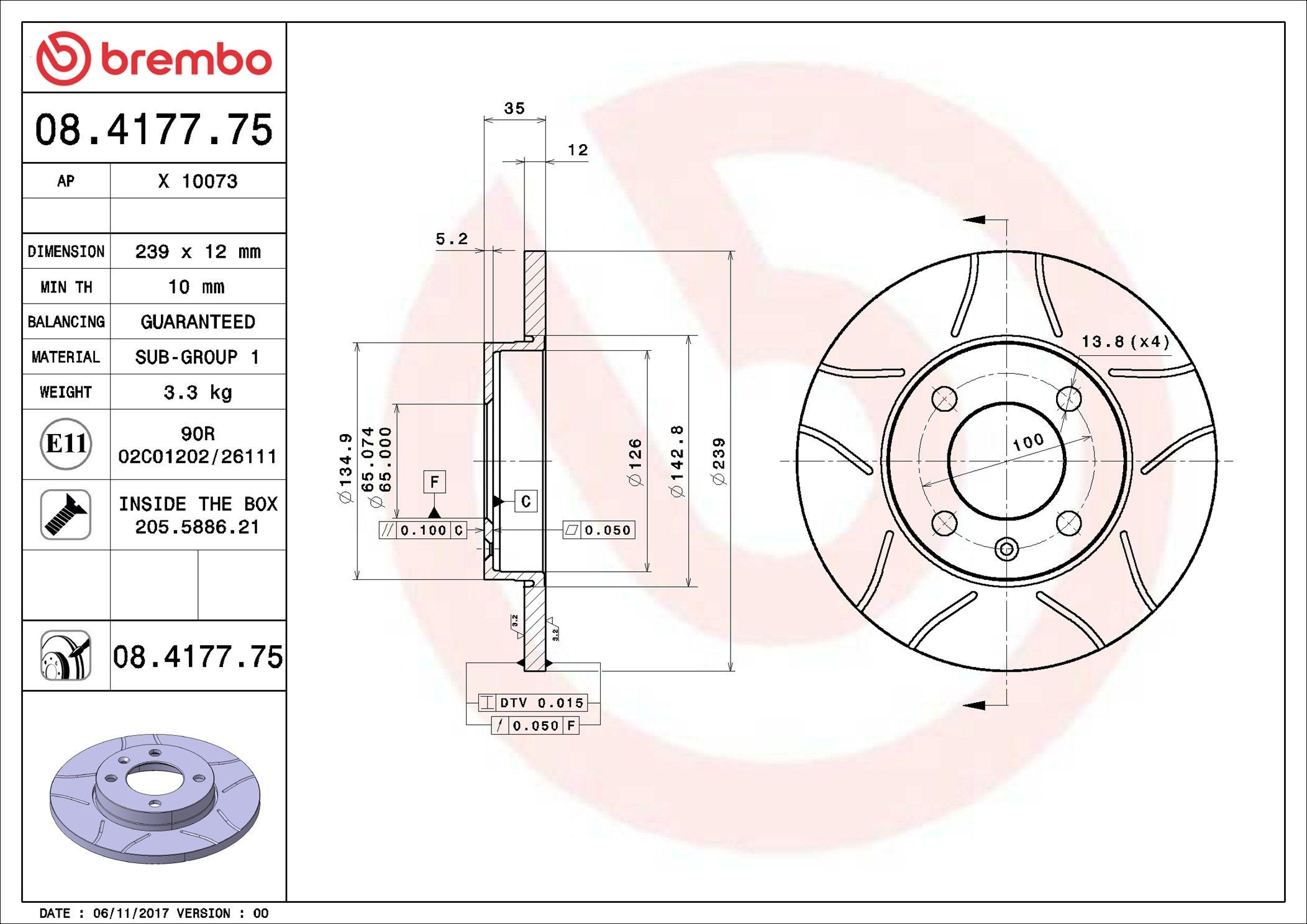 08417775 Brembo Диск тормозной передний
