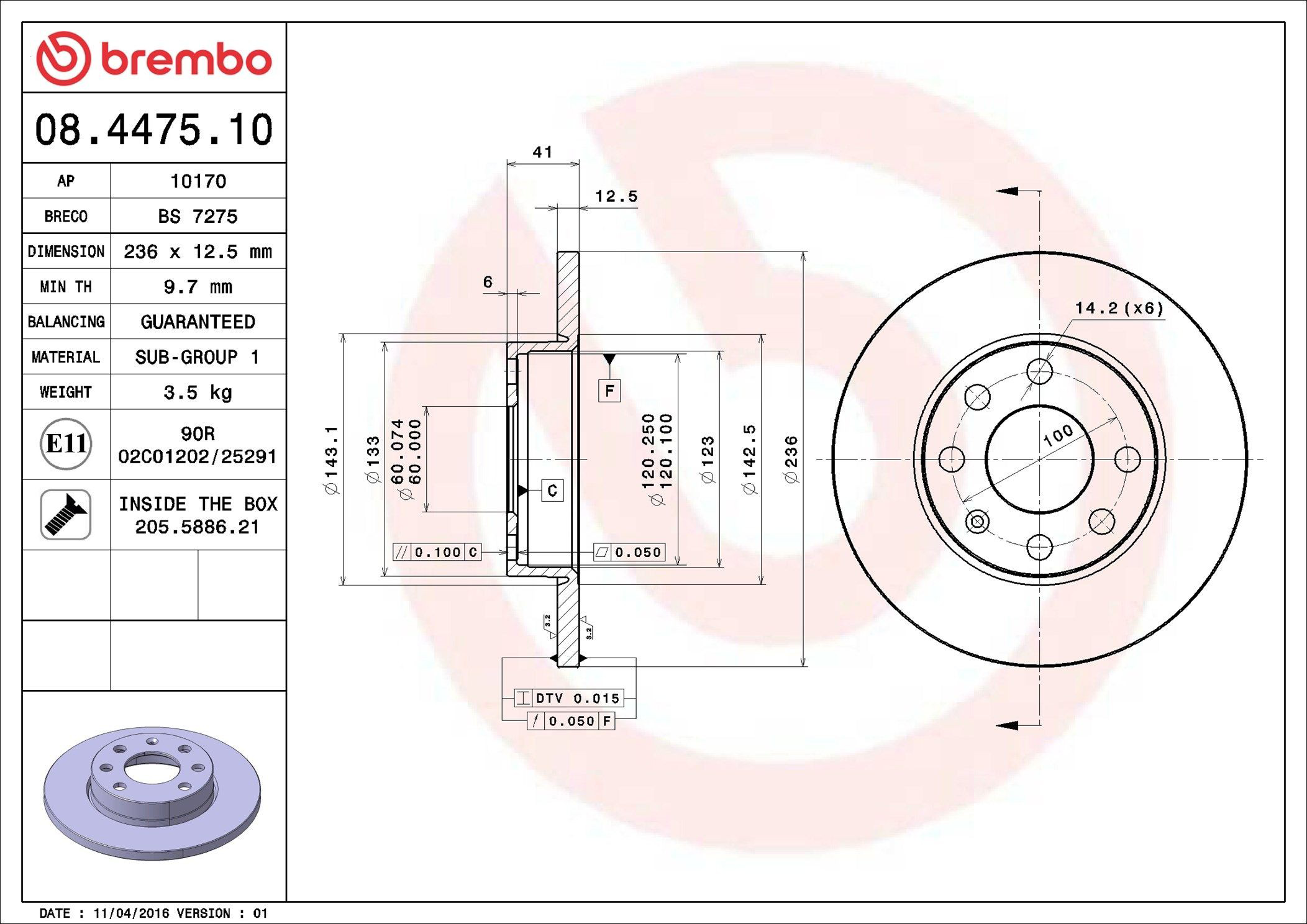 Тормоз дисковый передний Brembo 08447510 цена, от 22.52 USD