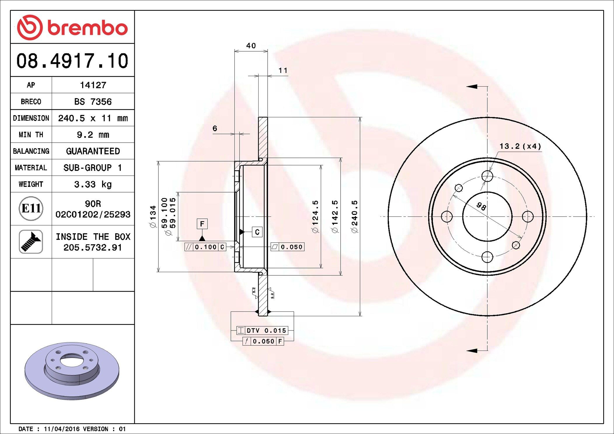 Задний тормозной диск Brembo 08491710 цена, от 22.21 USD
