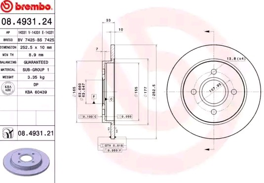 Тормозные диски 08493121 Brembo