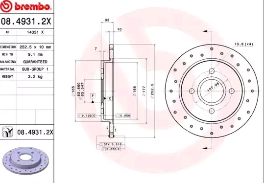 Задний тормозной диск Brembo 0849312X цена, от 49.89 USD