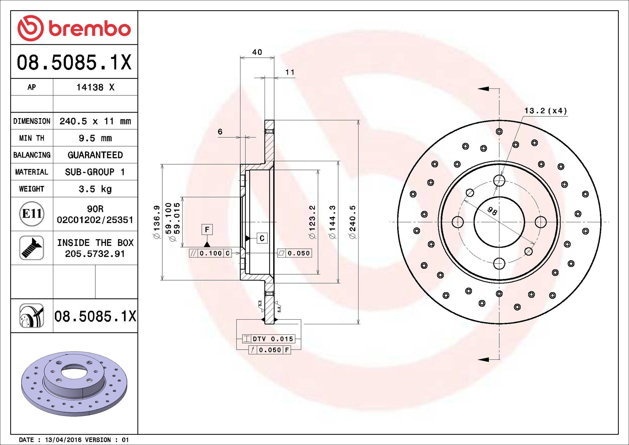 Тормоз дисковый передний Brembo 0850851X цена, от 23.37 USD