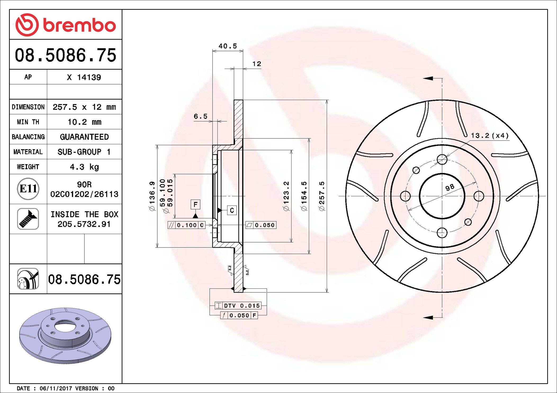 08508675 Brembo Диск тормозной передний