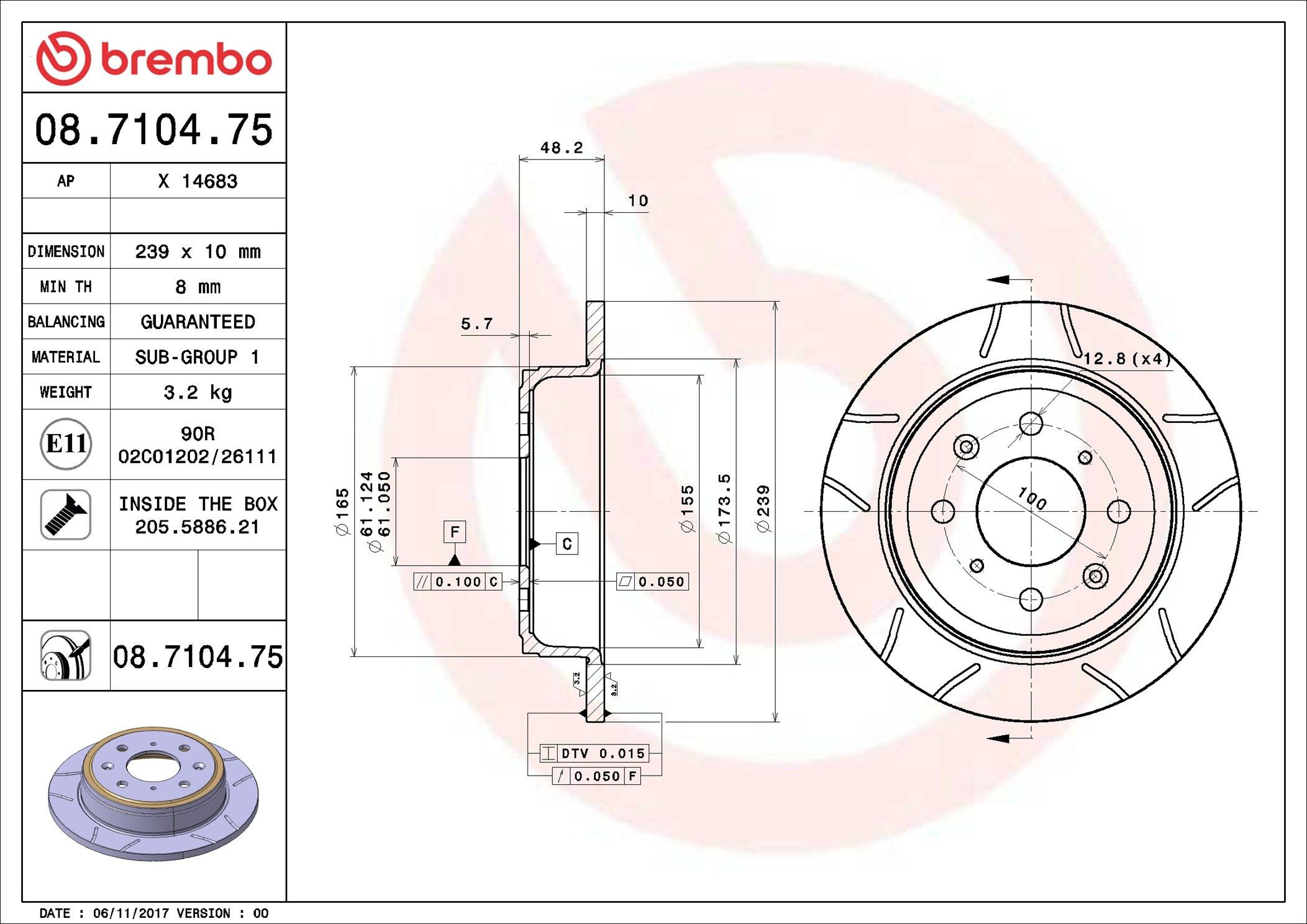 Задний тормозной диск Brembo 08710475 цена, от 48.46 USD