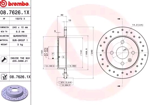 Тормозные диски 0876261X Brembo