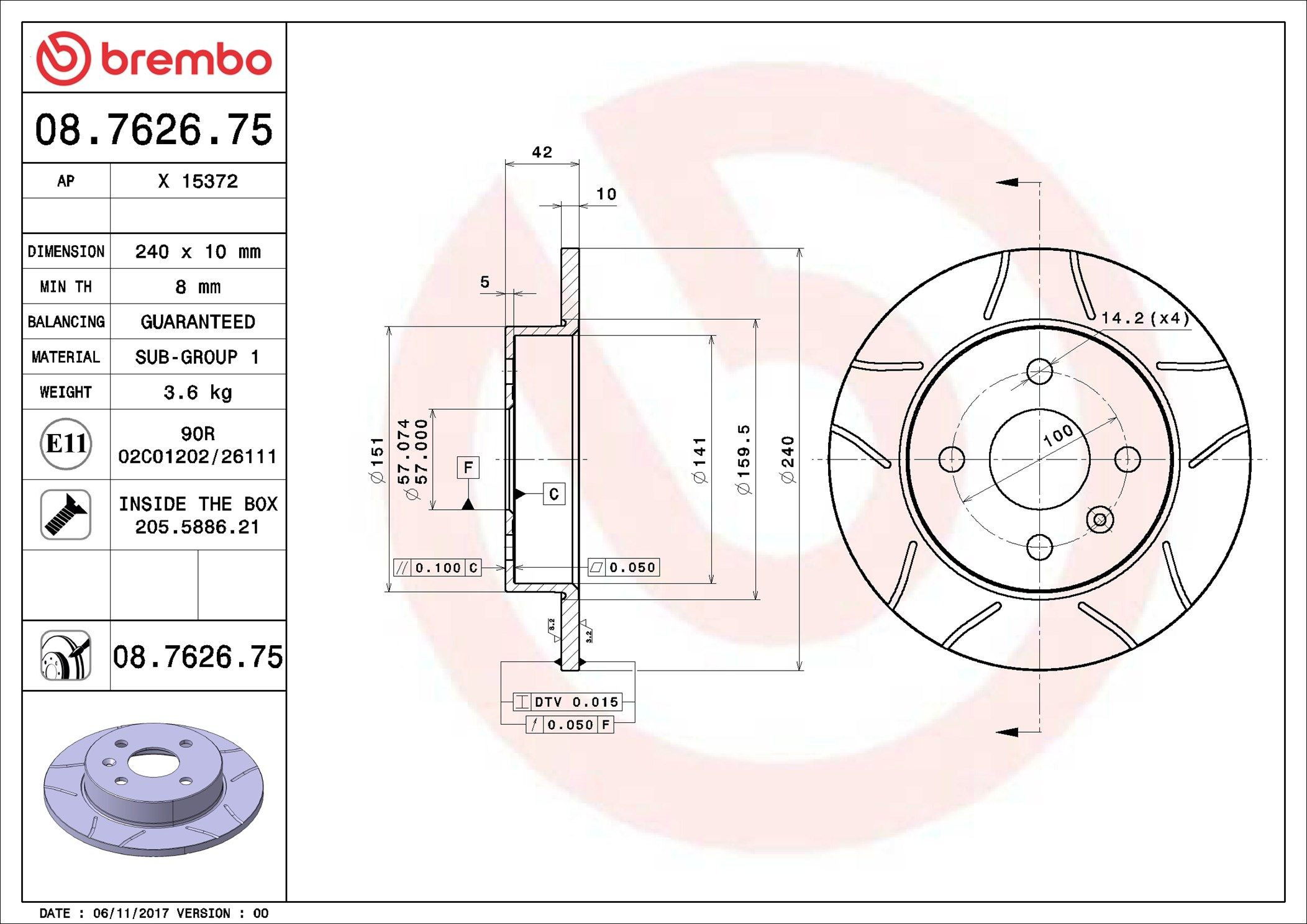 Задний тормозной диск Brembo 08762675 цена, от 35.58 USD