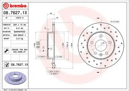 Задний тормозной диск Brembo 0876271X цена, от 27.13 USD