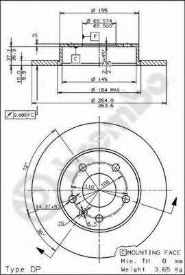 Задний дисковый тормоз Brembo 08762775