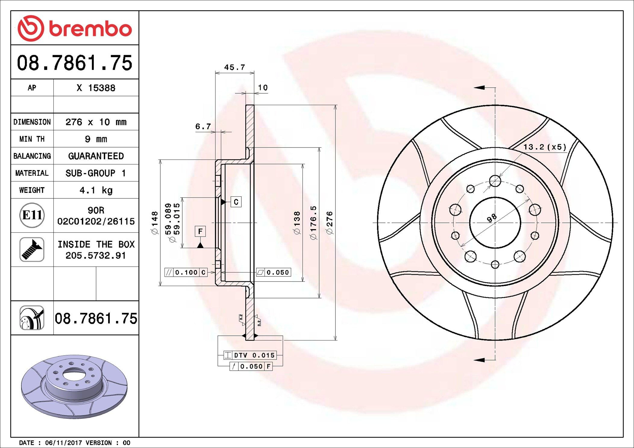Купить 08786175 Brembo Диск тормозной задний