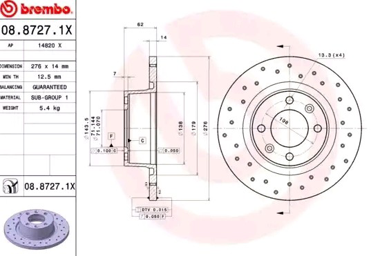 Тормозные диски 0887271X Brembo