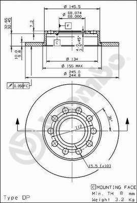 Задний дисковый тормоз Brembo 08913611