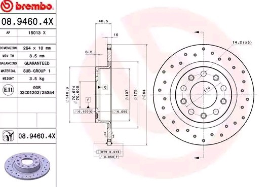 Задний дисковый тормоз Brembo 0894604X