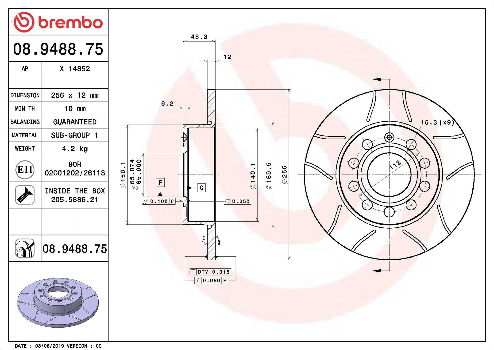 08948875 Brembo Дисковый тормоз