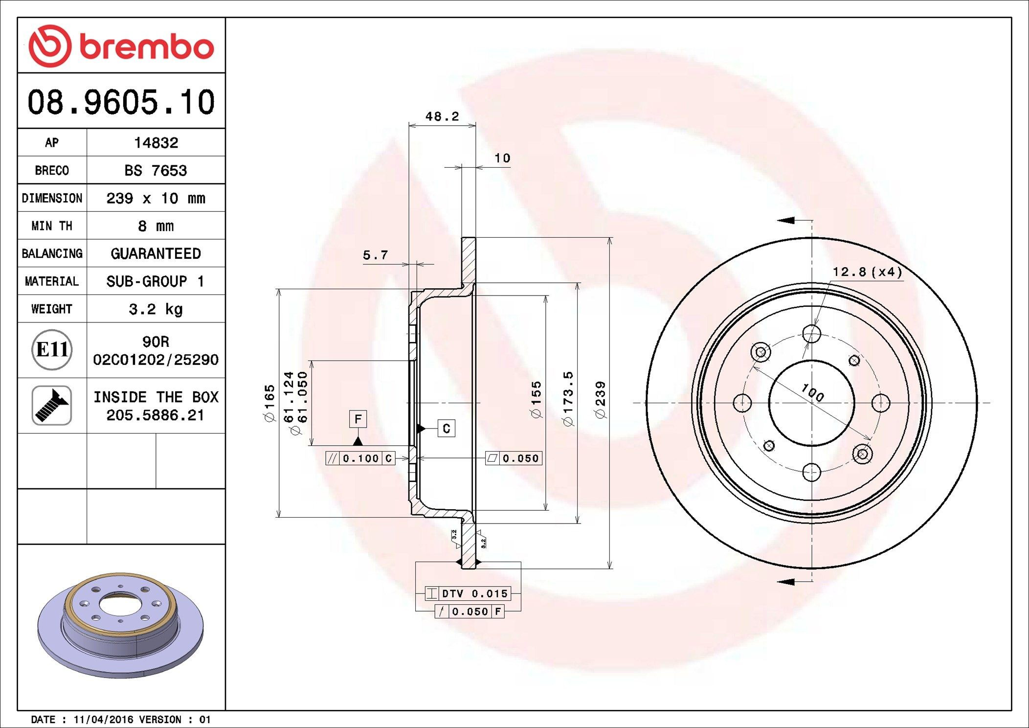 Задний тормозной диск Brembo 08960510 цена, от 24.05 USD