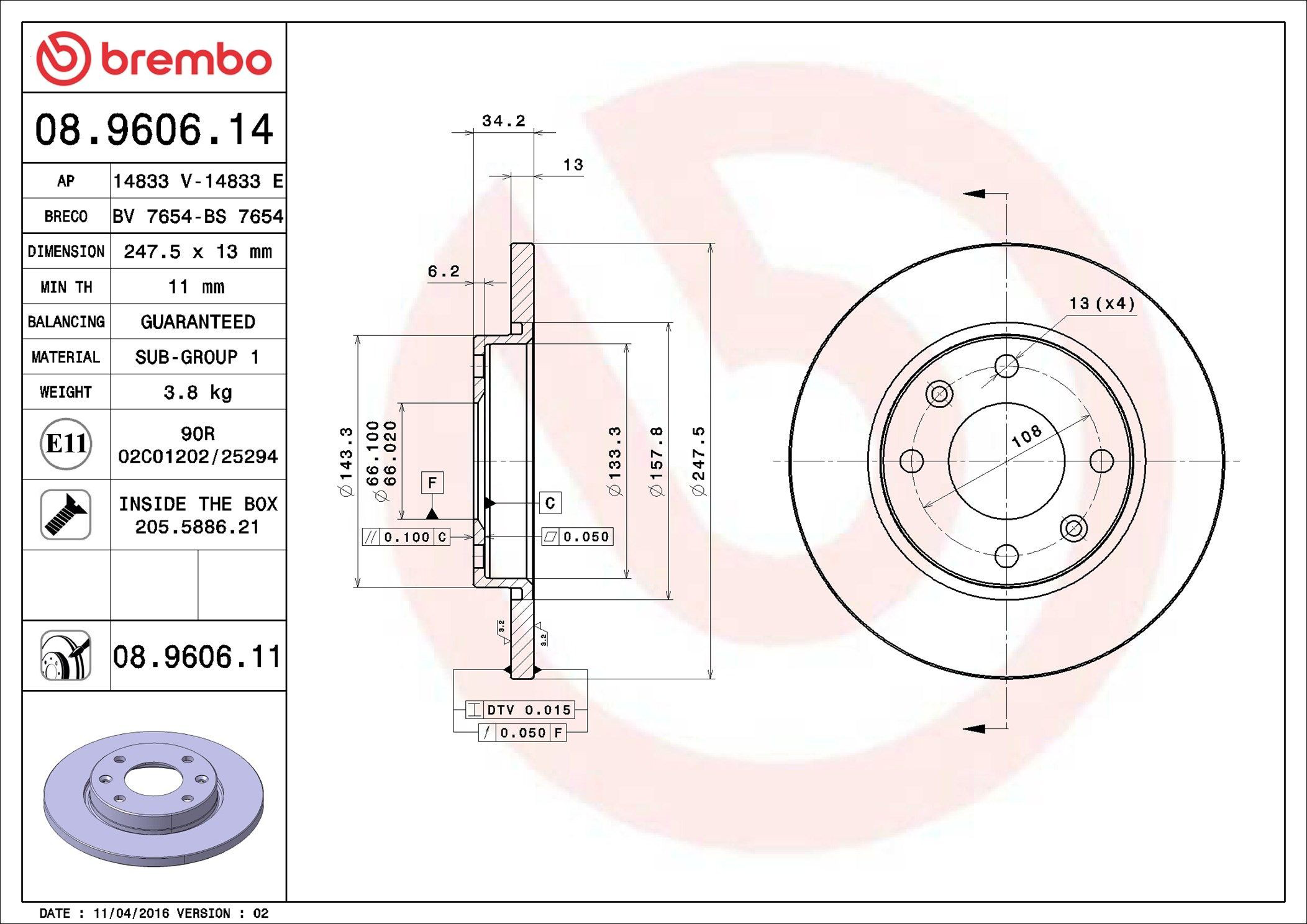 Передние тормозные диски 08960614 Brembo