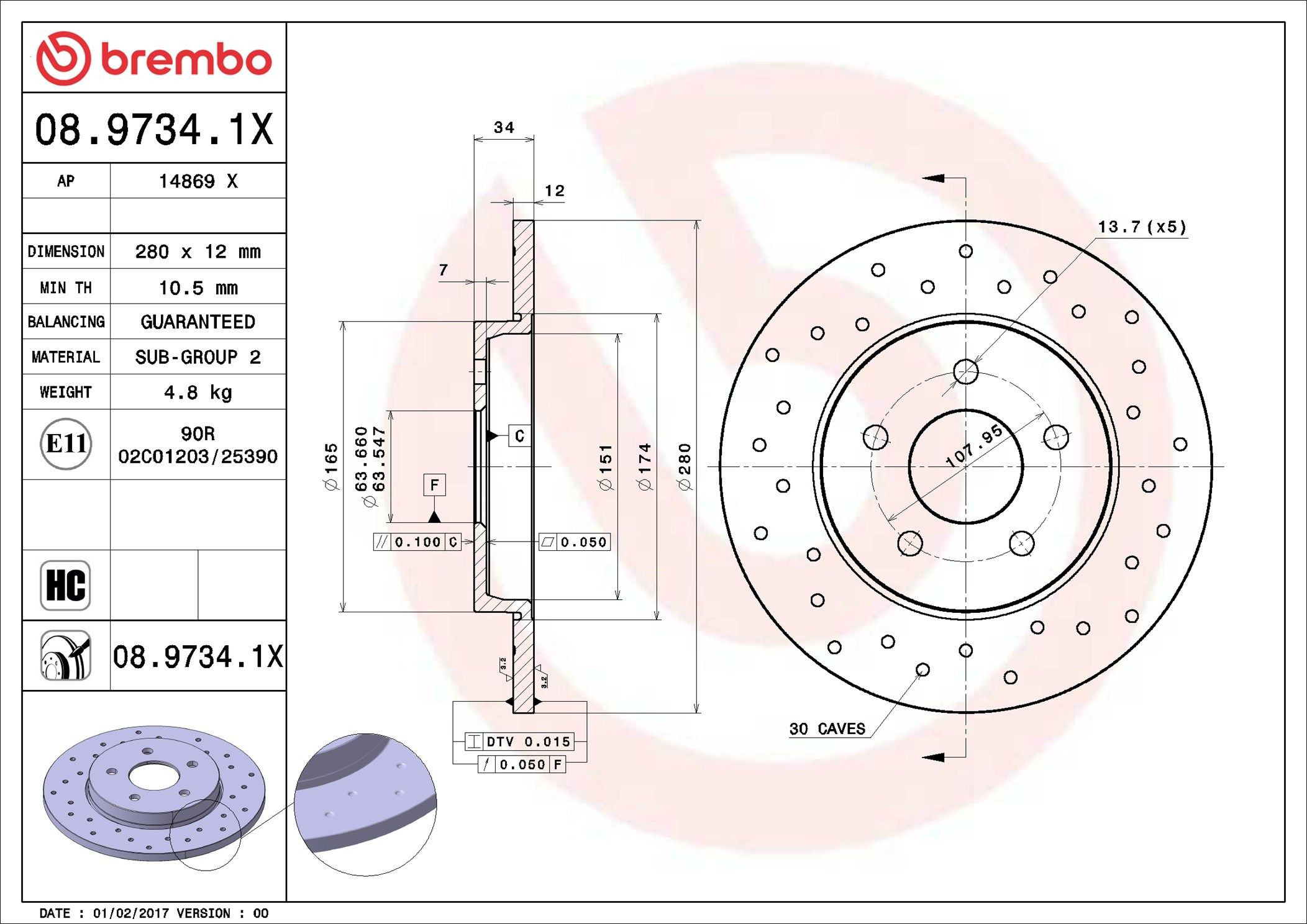 Задний тормозной диск Brembo 0897341X цена, от 33.64 USD