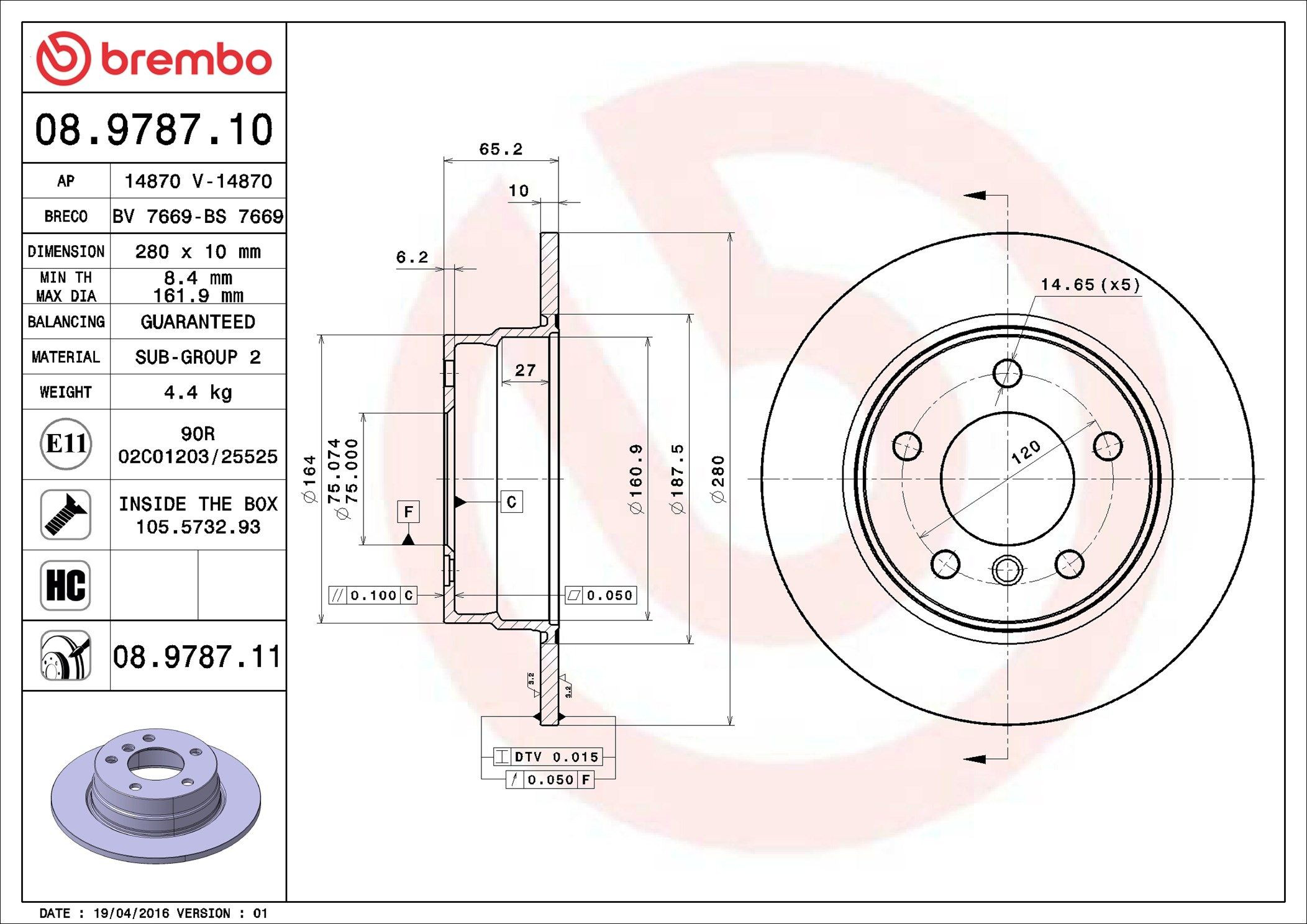Задний тормозной диск Brembo 08978711 цена, от 41.86 USD