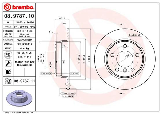 Купить 08978711 Brembo Диск тормозной задний